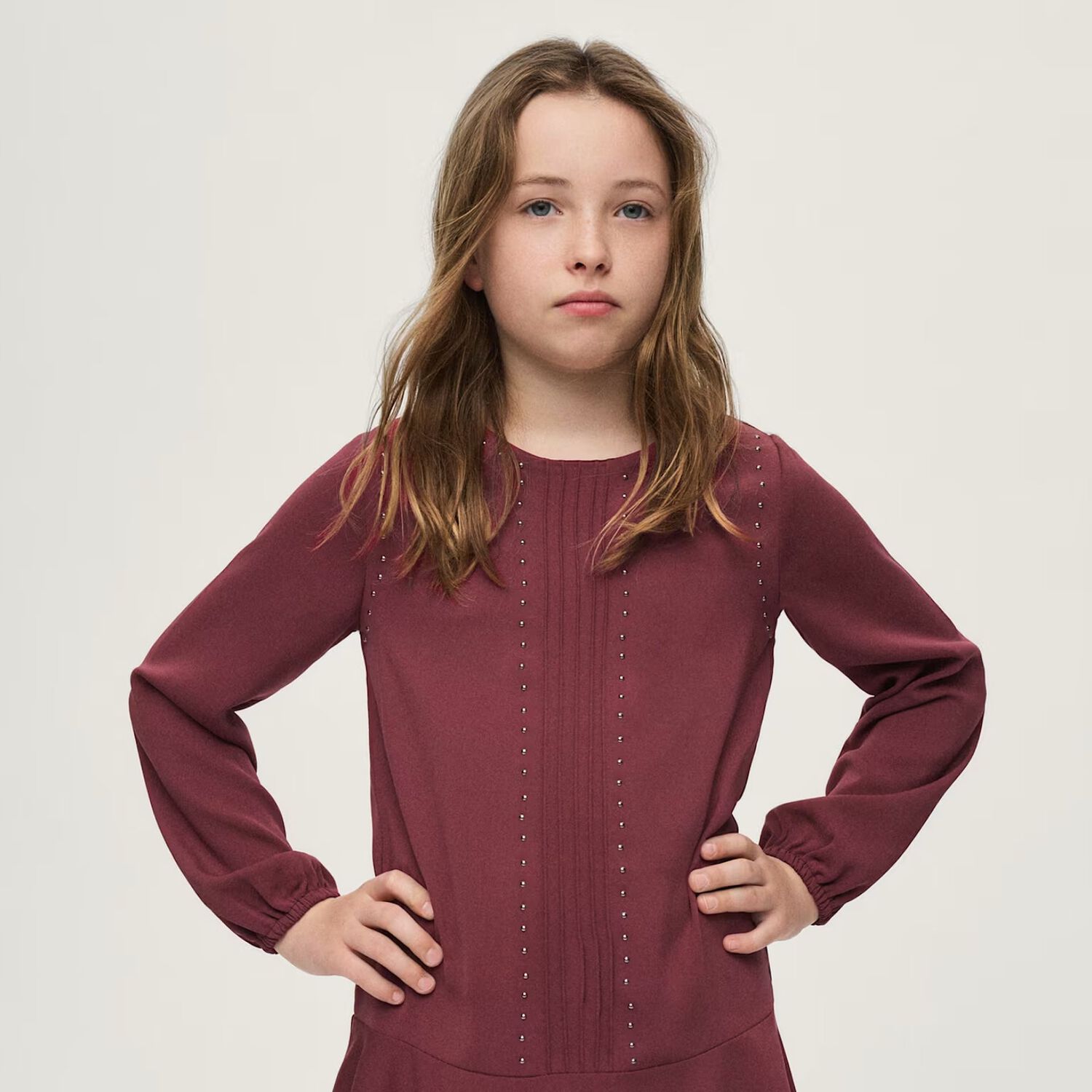 Girls Burgundy Studded Dress, 2, hi-res