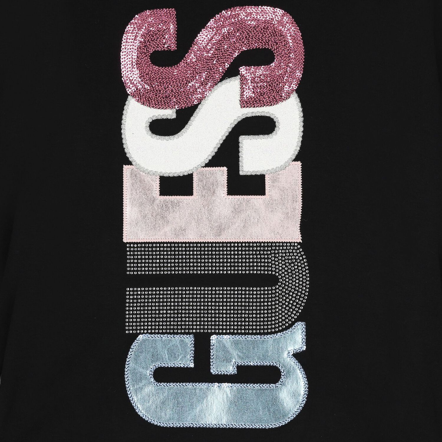 Girls Black Embellished Logo Long Sleeve Top, 3, hi-res image number null