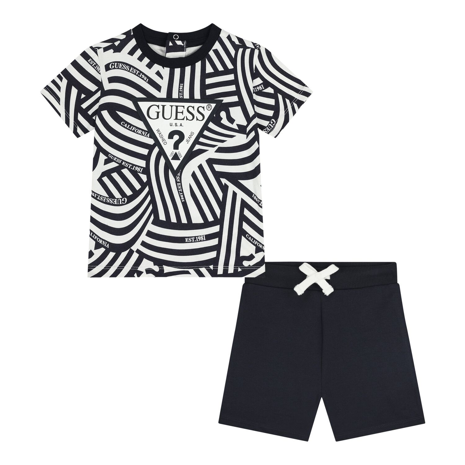 Baby Boys White & Navy Blue Logo Shorts Set, 3, hi-res