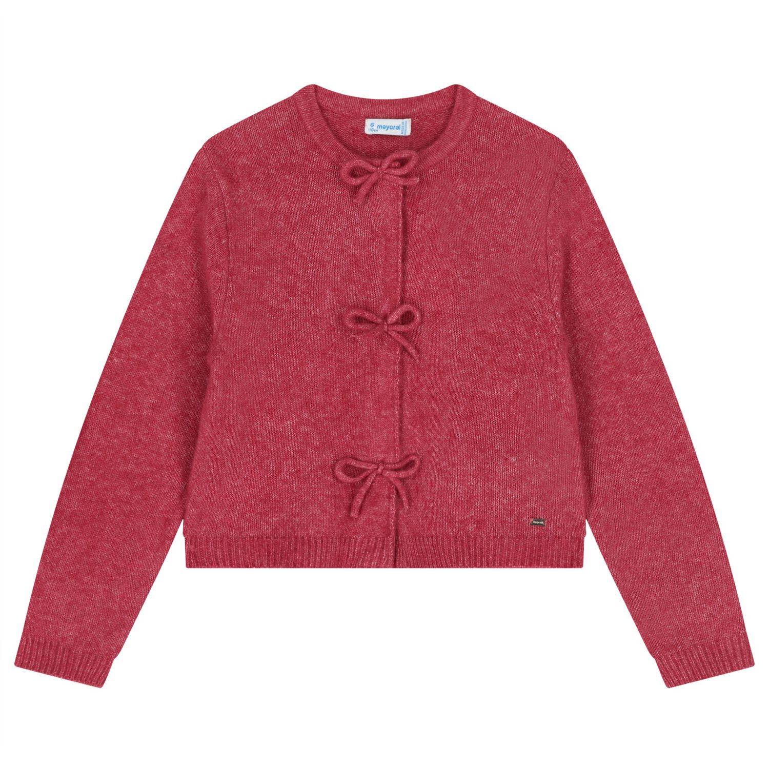 Girls Pink Bow Knitted Cardigan , 2, hi-res