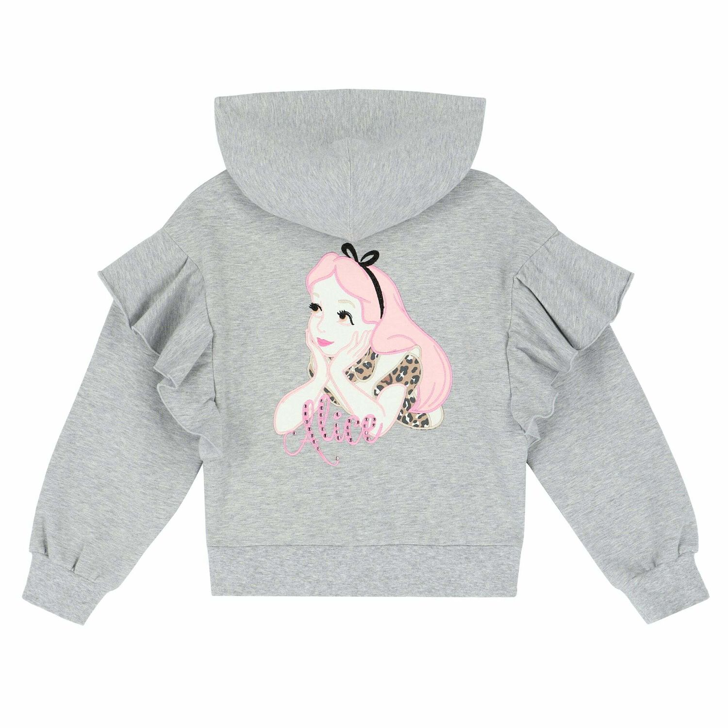 Girls Grey Alice In Wonderland Zip Up Top, 1, hi-res