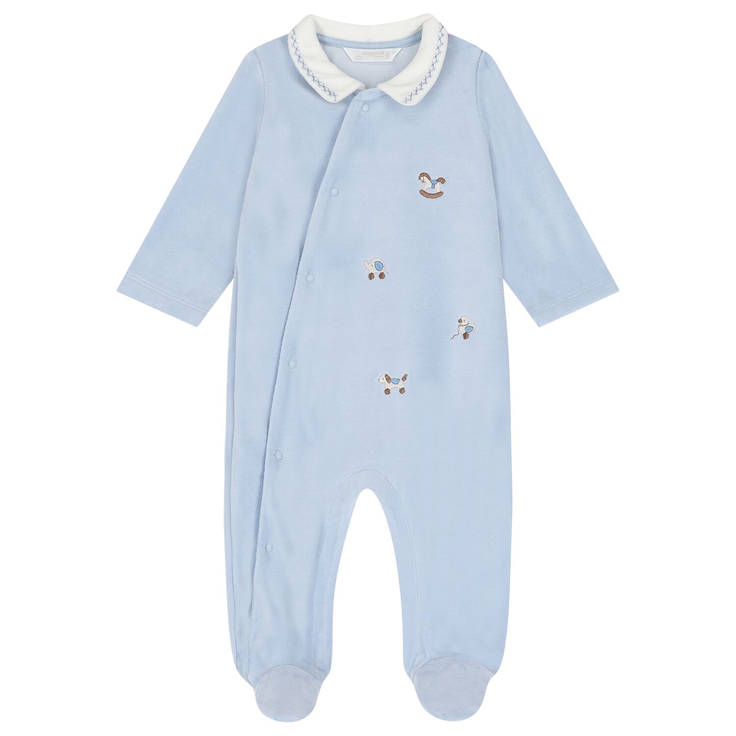 Baby Boys Blue Embroidered Babygrow, 2, hi-res