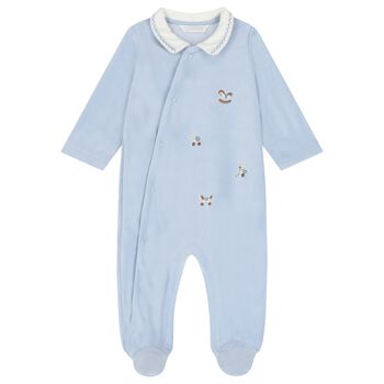 Baby Boys Blue Embroidered Babygrow