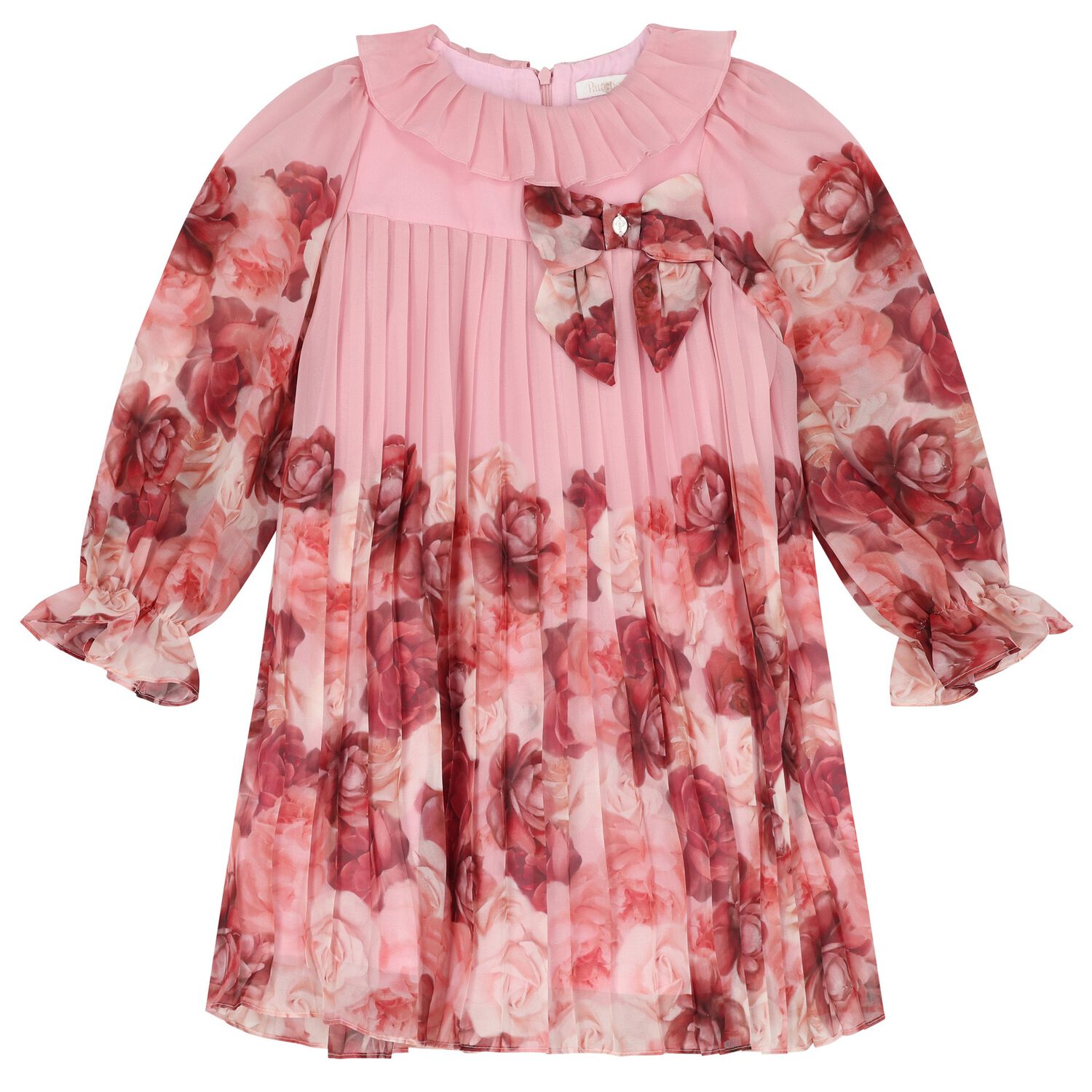 Girls Pink Floral Chiffon Dress, 1, hi-res