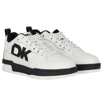 White & Black Leather Logo Trainers