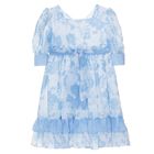 Girls White & Blue Chiffon Dress, 1, hi-res