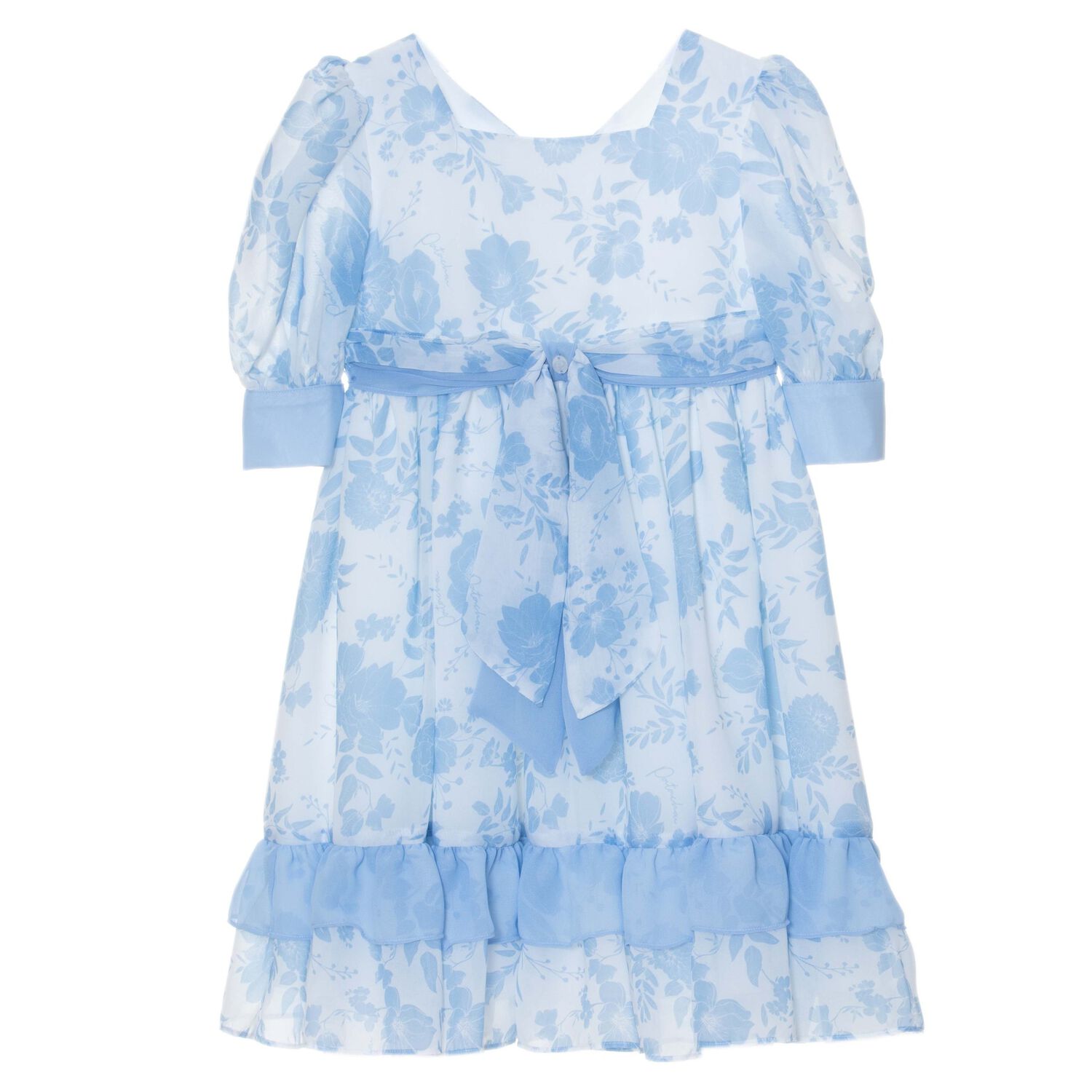Girls White & Blue Chiffon Dress, 1, hi-res image number null