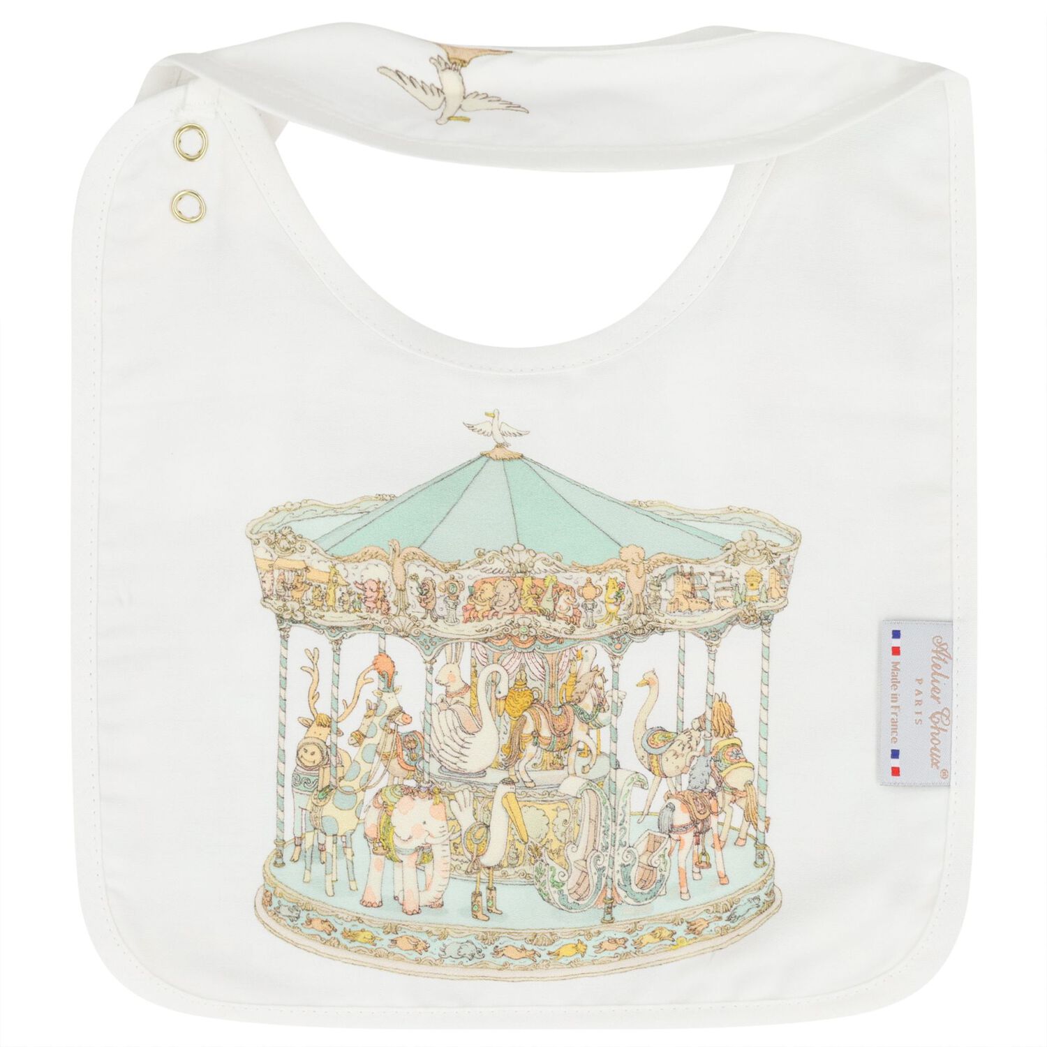 Ivory & Green Carousel Carr&eacute; Swaddle & Bib Gift Set, 1, hi-res