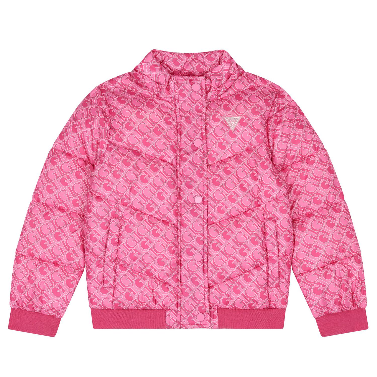 Girls Pink Logo Padded Puffer Jacket, 1, hi-res
