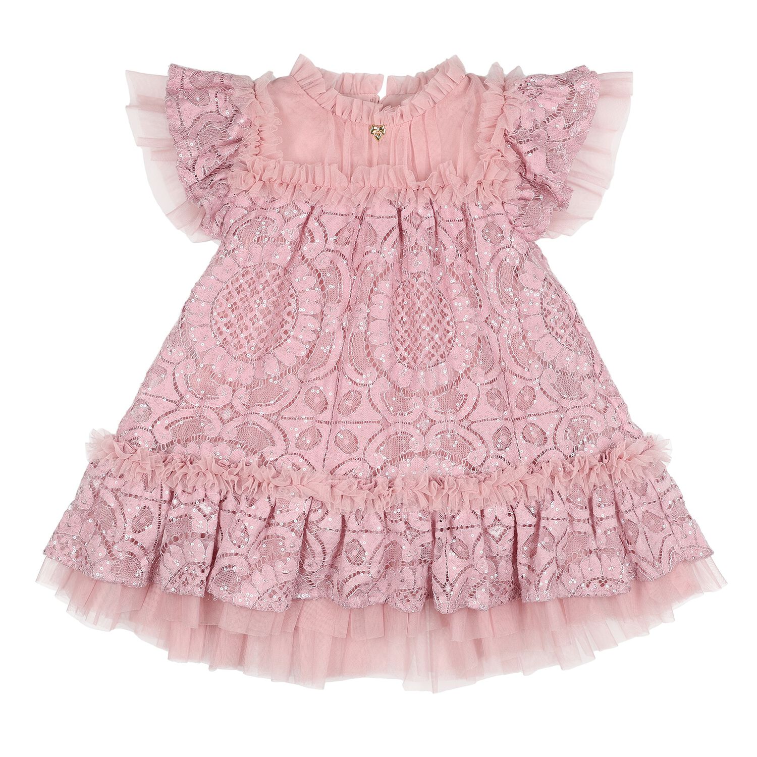 Baby Girls Pink Lace Sequin Gemma Dress, 2, hi-res