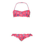 Girls Neon Pink Starfish Ruched Bikini, 1, hi-res