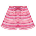 Girls Pink Knitted Zigzag Shorts, 1, hi-res