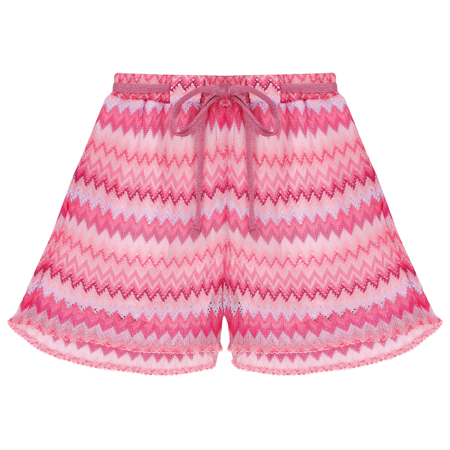 Girls Pink Knitted Zigzag Shorts, 1, hi-res