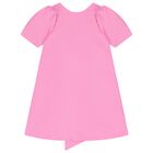 Girls Pink Bow Puff Sleeve Dress, 1, hi-res