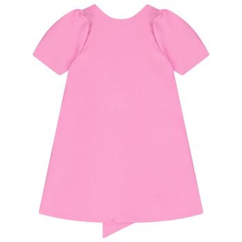 Girls Pink Bow Puff Sleeve Dress