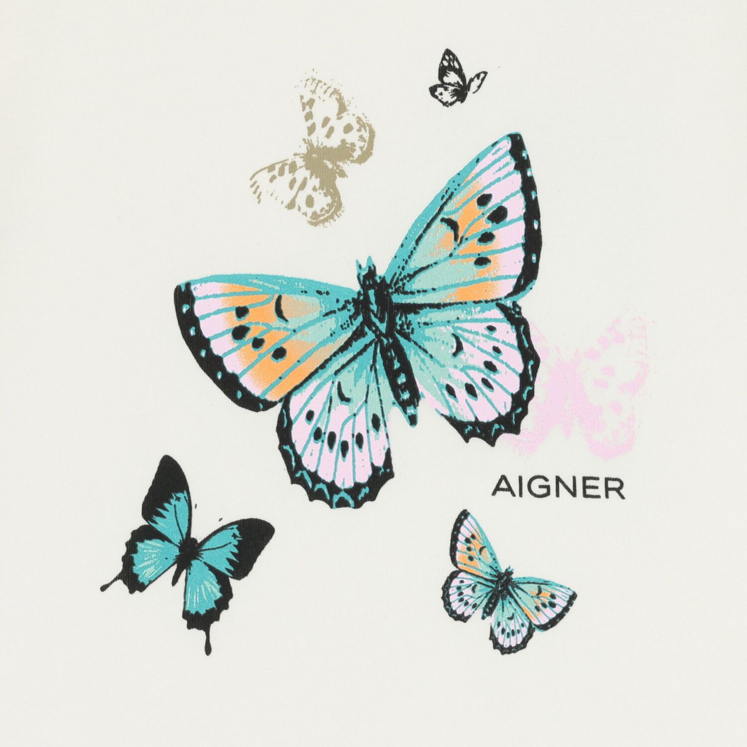 تيشيرت بنات بالشعار الفراشة باللون العاجي, 1, hi-res