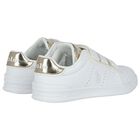 White & Gold Velcro Logo Trainers, 1, hi-res