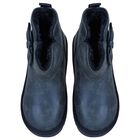 Girls Metallic Blue Faux Leather Bow Boots, 3, hi-res