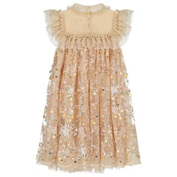 Girls Gold Embellished Tulle Dress