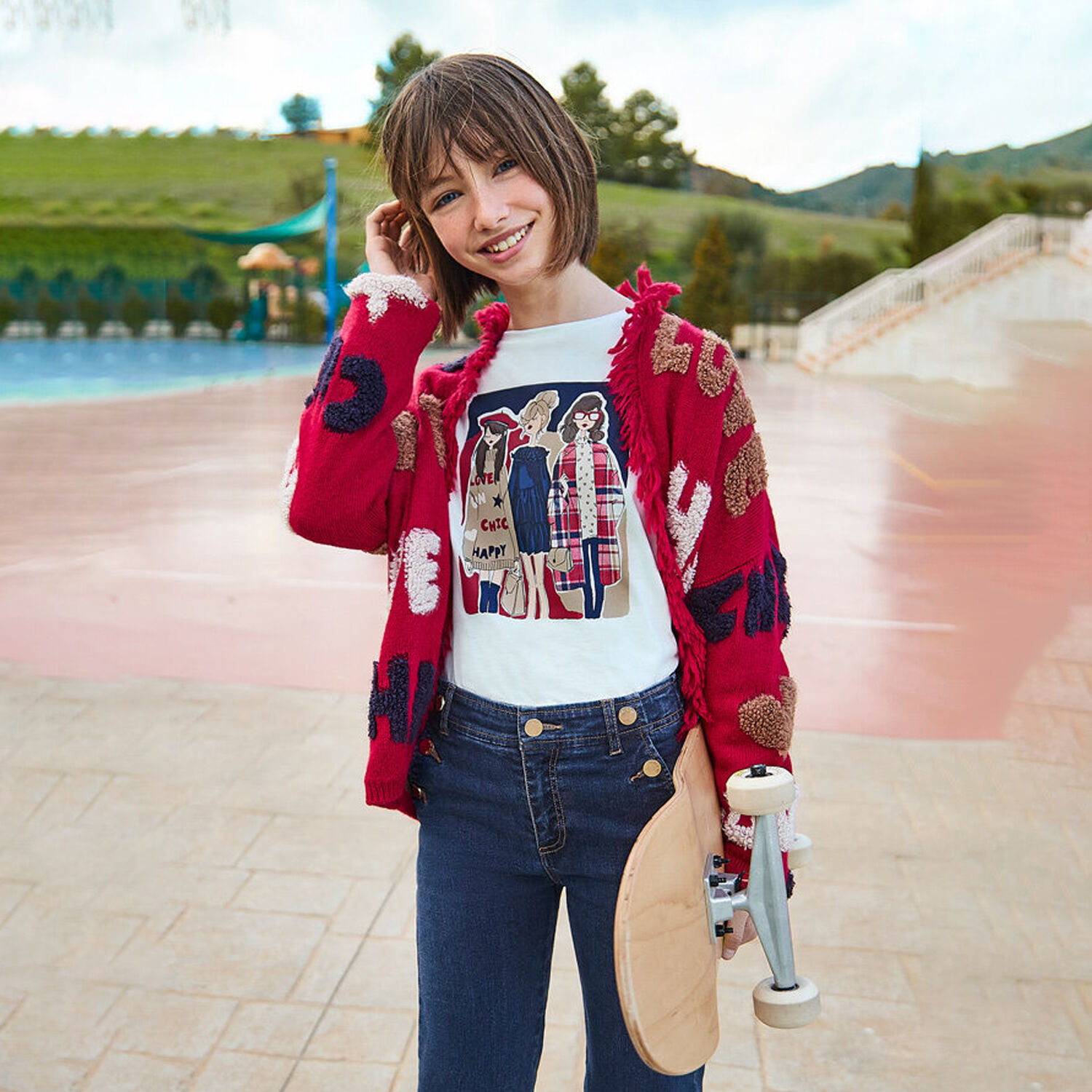 توب بنات بأكمام بالشعار باللون العاجي, 1, hi-res image number null