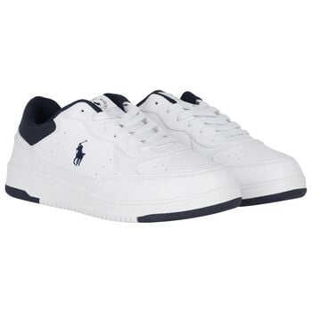 Boys White & Navy Blue Logo Trainers