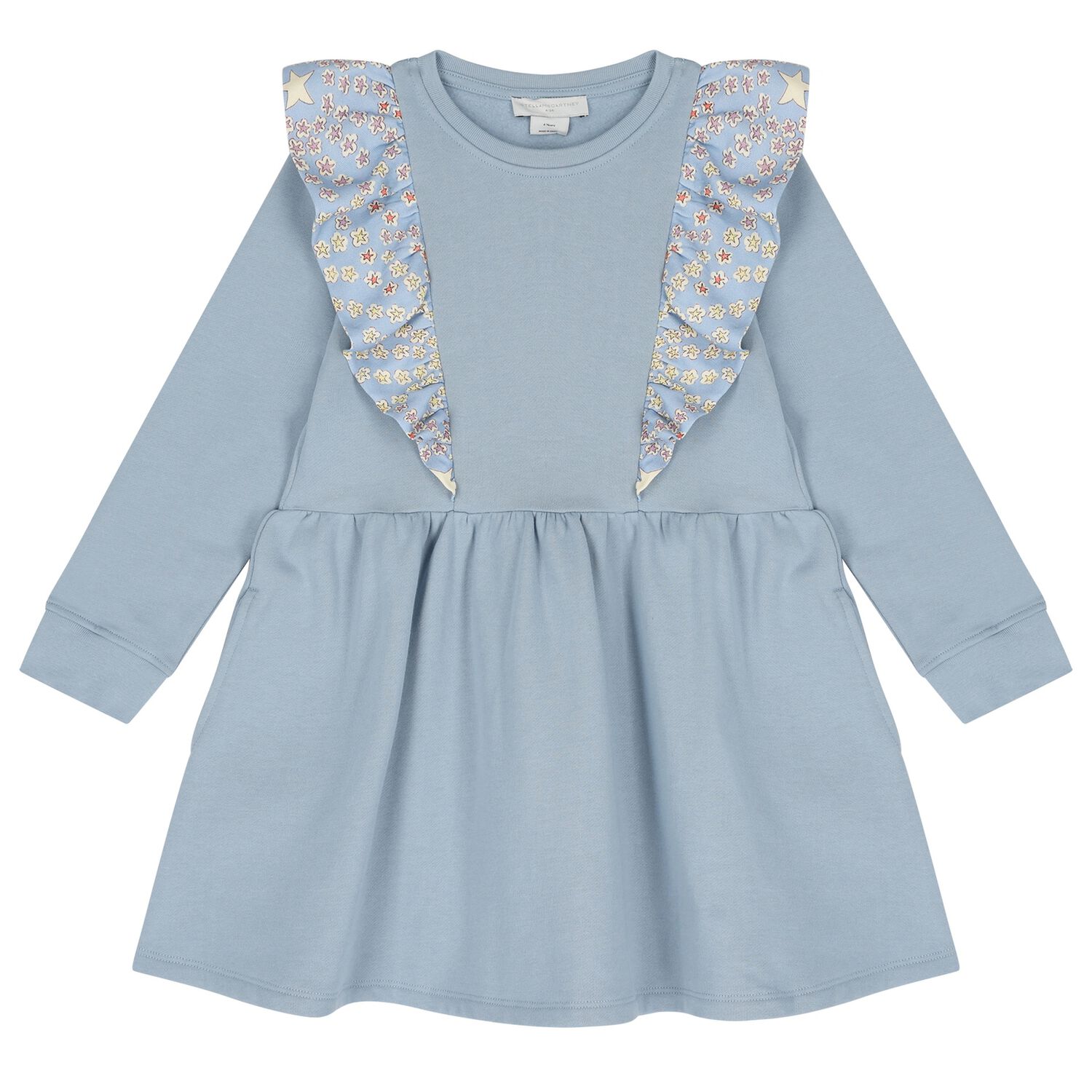 Girls Blue Ruffle Star Dress, 1, hi-res