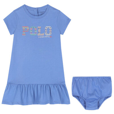 Baby Girls Blue POLO Logo Dress Set