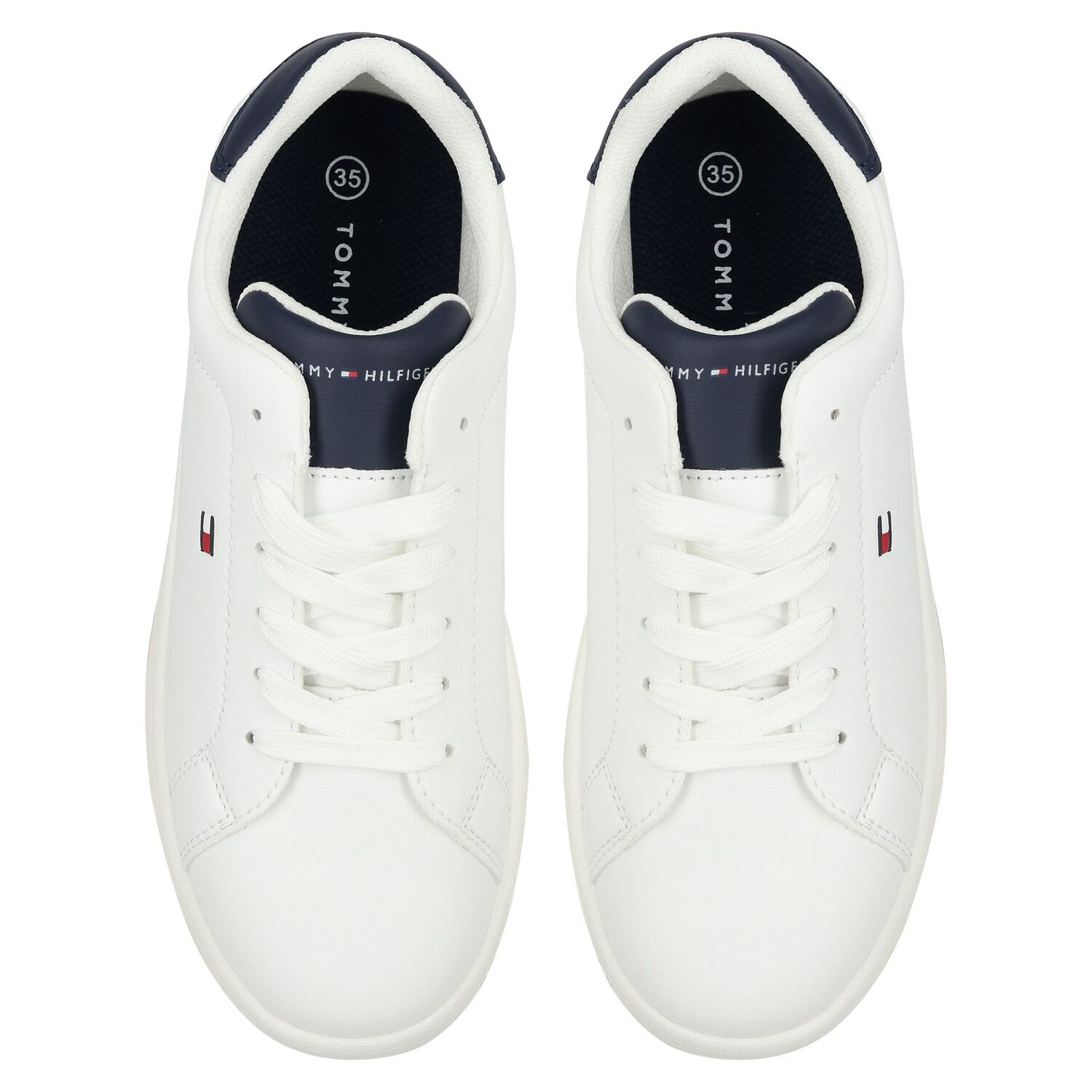 Boys White & Blue Logo Leather Trainers, 1, hi-res