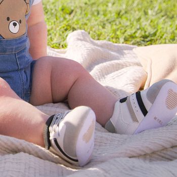 Baby Boys White & Grey Pre-Walker Trainers