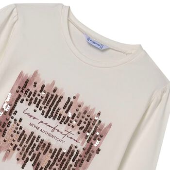 توب بنات بأكمام مزين بالترتر باللون العاجي 