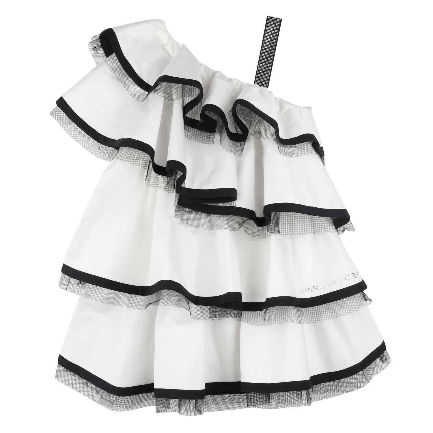 Girls White & Black Ruffled Dress, 1, hi-res