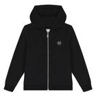 Boys Black Logo Hooded Zip Up Top, 1, hi-res