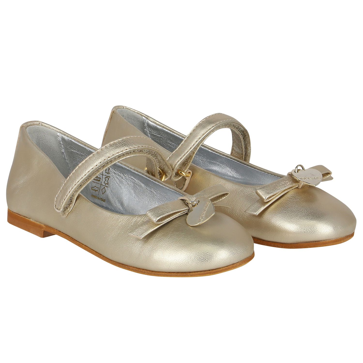 Girls Gold Ballerina Bow Shoes, 1, hi-res