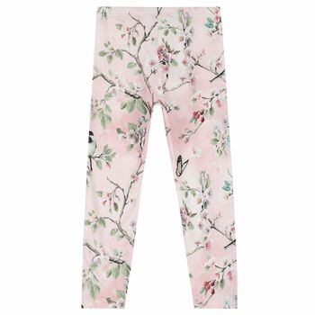 Girls Pink Floral Leggings