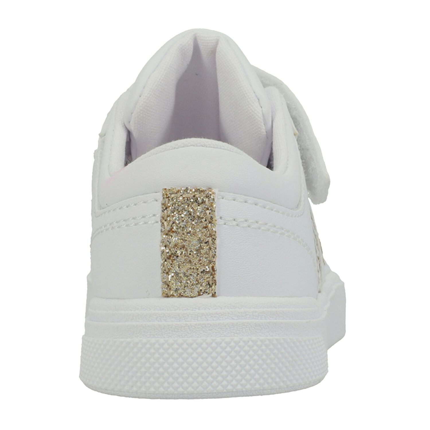 Younger Girls White & Gold Logo Trainers, 1, hi-res