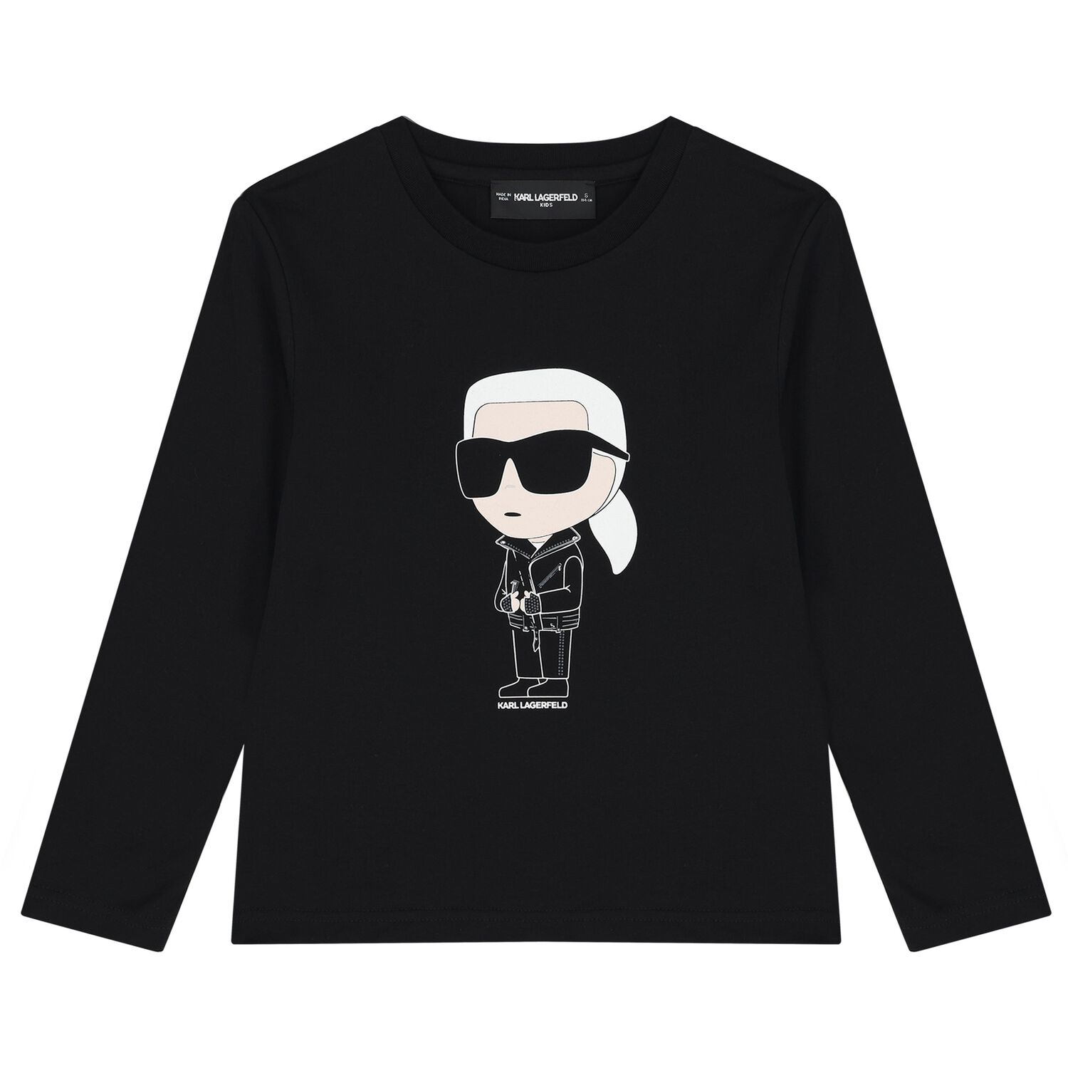 Boys Black Ikonik Karl Long Sleeve Top, 1, hi-res