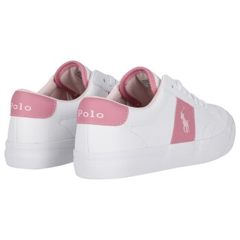 Girls White & Pink Logo Trainers