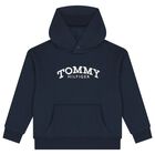 Boys Navy Blue Logo Hooded Top, 2, hi-res