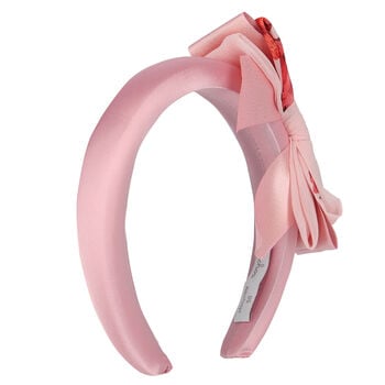 طوق شعر بنات بفيونكة والزهور باللون الوردي 