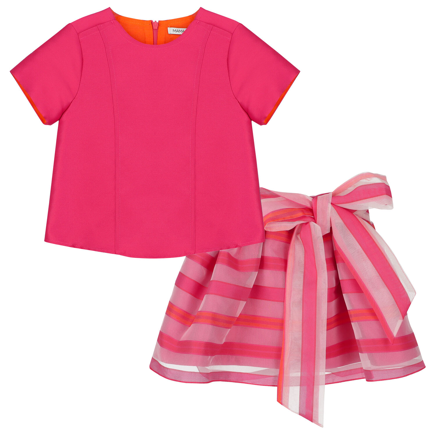 Girls Pink Stripe Organza Skirt Set, 1, hi-res