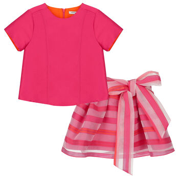 Girls Pink Stripe Organza Skirt Set