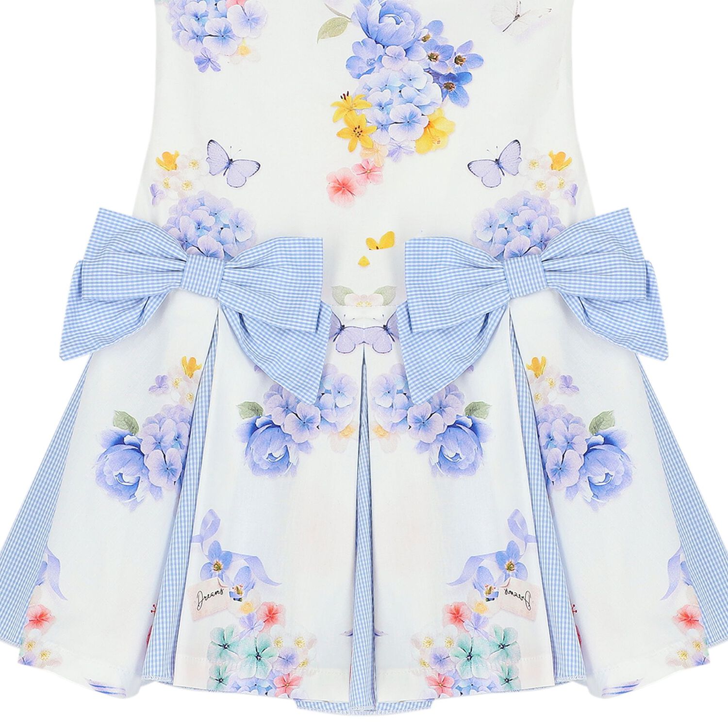 Girls White & Blue Floral Dress, 1, hi-res