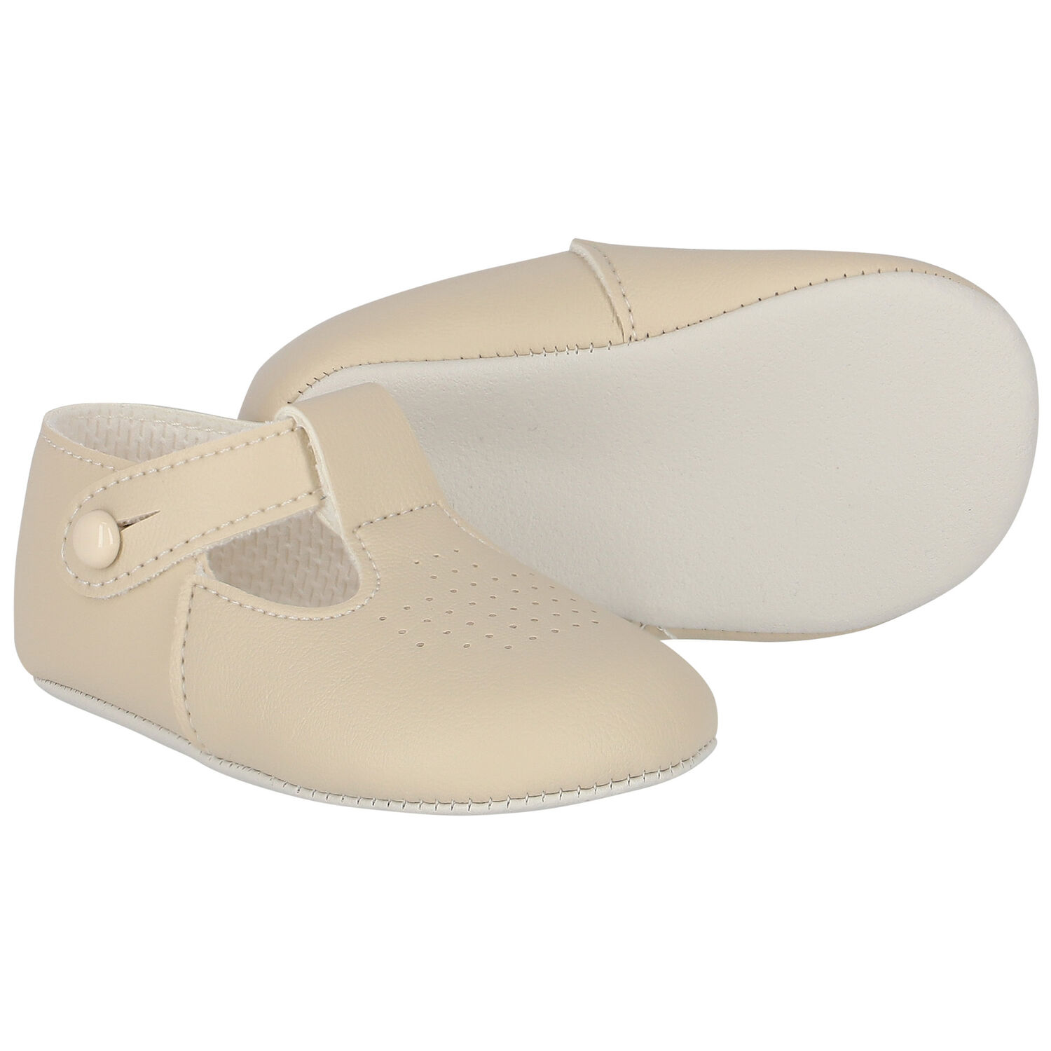 Beige Leather Pre Walker Baby Shoes, 4, hi-res