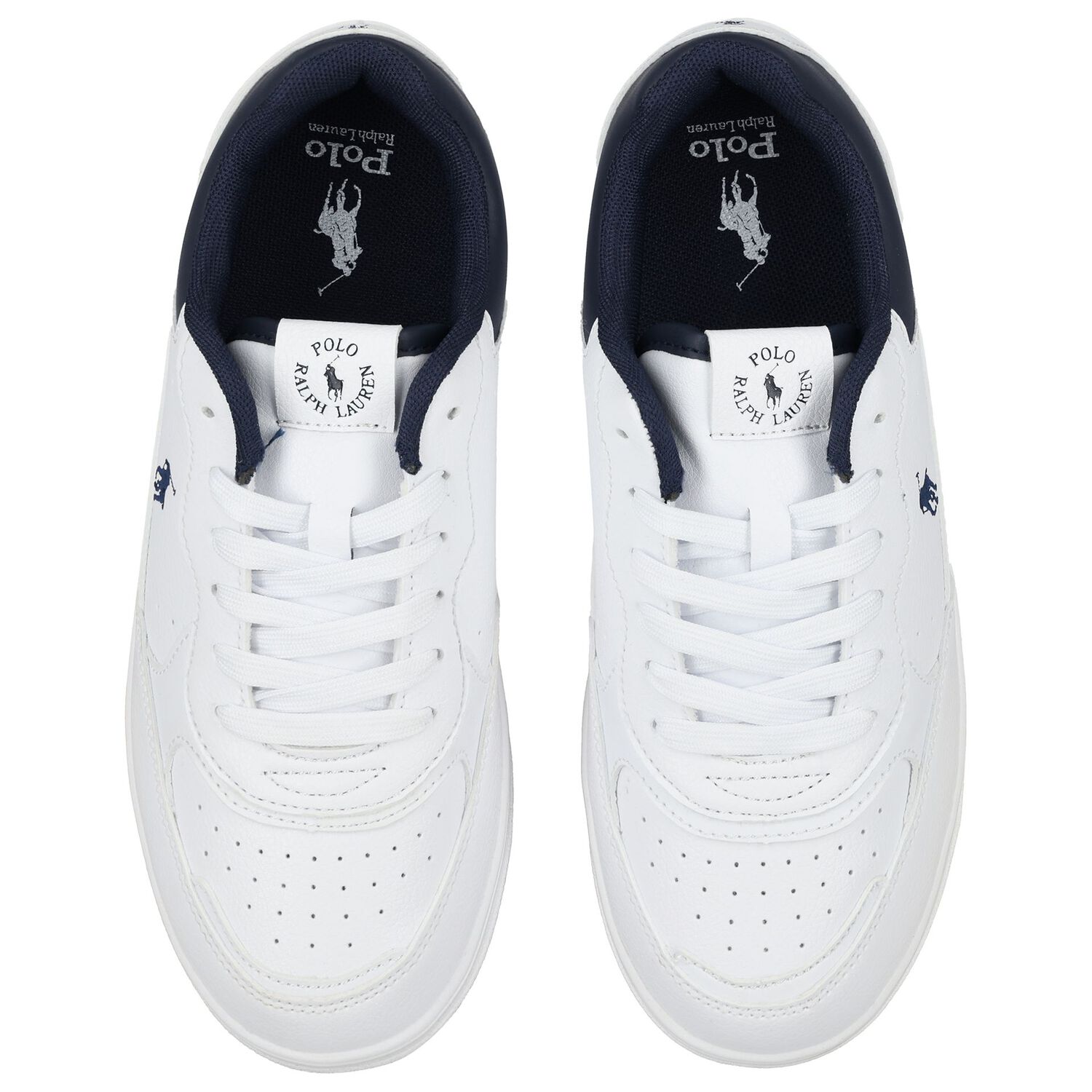 Boys White & Navy Blue Logo Trainers, 1, hi-res