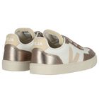 Girls White & Gold Leather Trainers , 1, hi-res