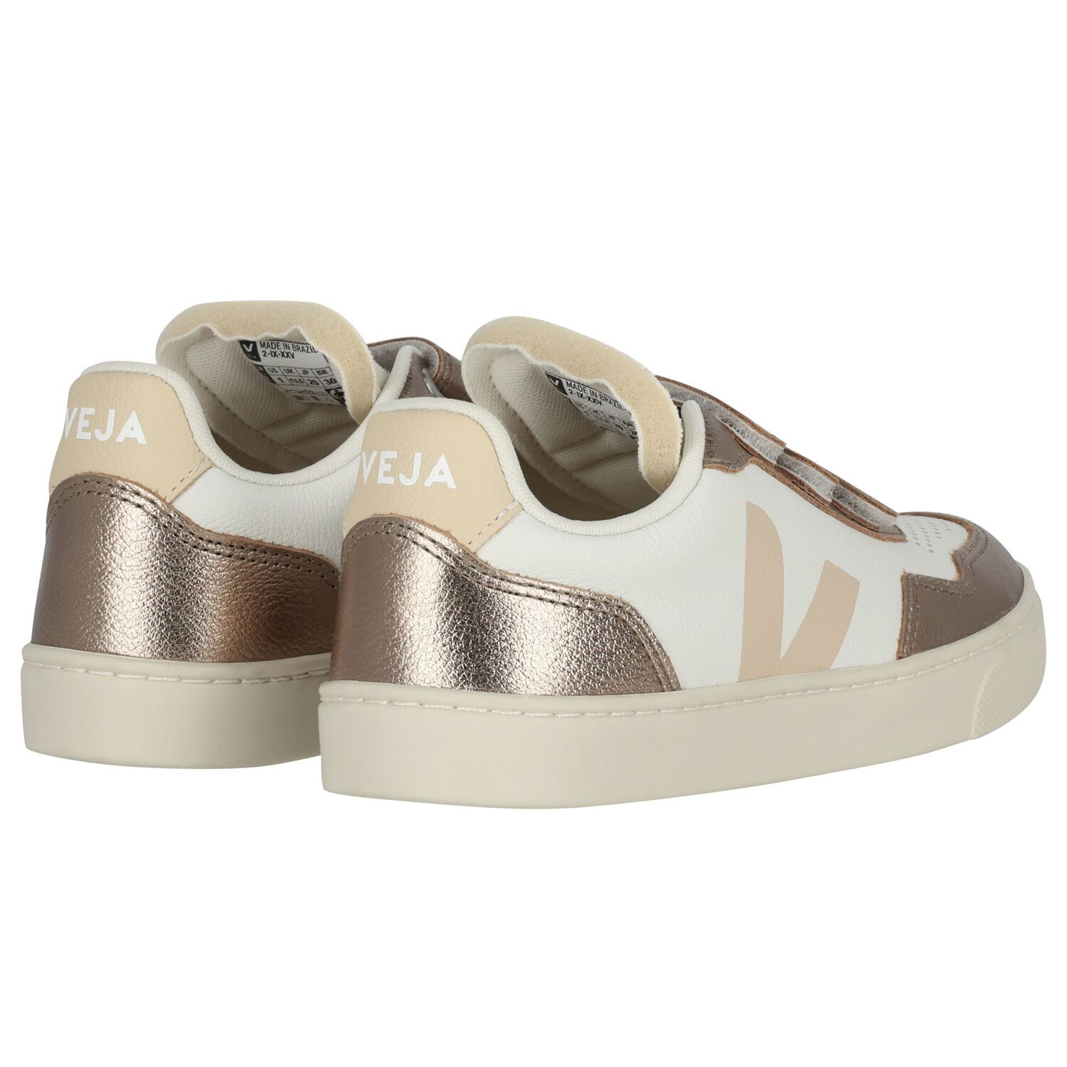 Girls White & Gold Leather Trainers , 1, hi-res