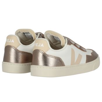 Girls White & Gold Leather Trainers 