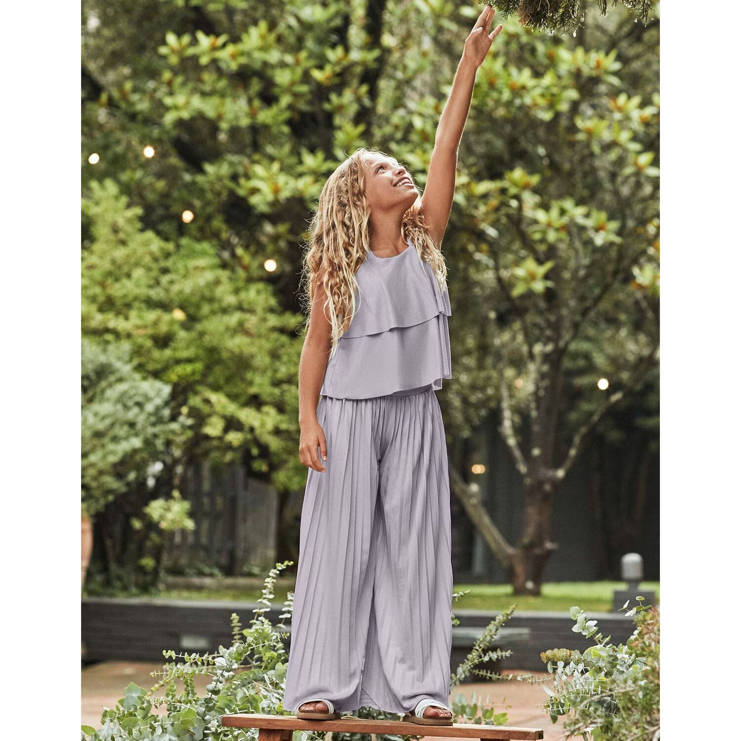 طقم بنطلون بليسيه فضي للبنات, 1, hi-res