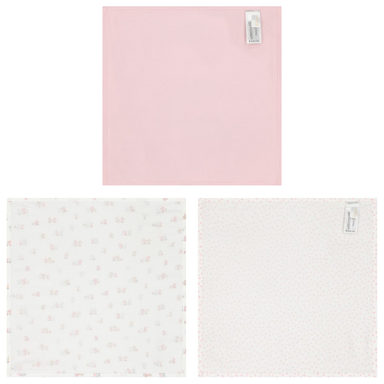 Baby Girls White & Pink Muslin Swaddles (3-Pack), 3, hi-res