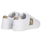 Girls White & Gold Logo Trainers, 1, hi-res